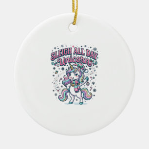 Unicorn Sleigh All Day Unicorn Charming Merch Desi Ceramic Tree Decoration