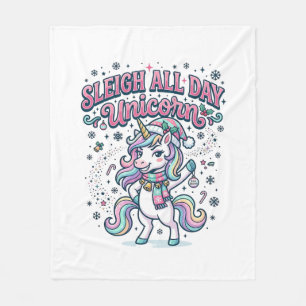 Unicorn Sleigh All Day Unicorn Charming Merch Desi Fleece Blanket