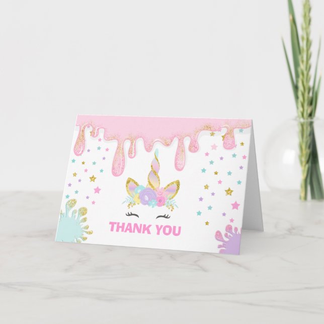 Unicorn Slime Thank You Card Unicorn Slime Party (Front)