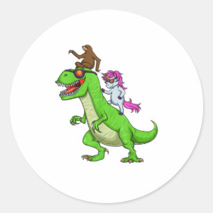 Unicorn Sloth Riding Dinosaur T Rex Cute Fun Classic Round Sticker