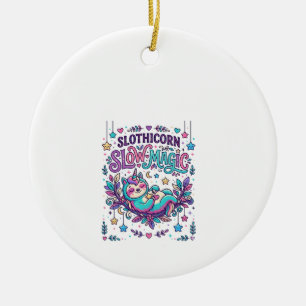 Unicorn Slothicorn Slow Magic Colourful Marketplac Ceramic Tree Decoration