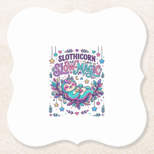 Unicorn Slothicorn Slow Magic Colourful Marketplac Paper Coaster