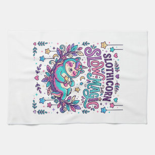 Unicorn Slothicorn Slow Magic Colourful Marketplac Tea Towel