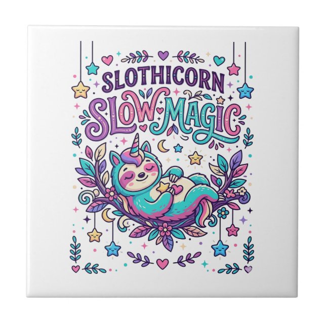 Unicorn Slothicorn Slow Magic Colourful Marketplac Tile (Front)