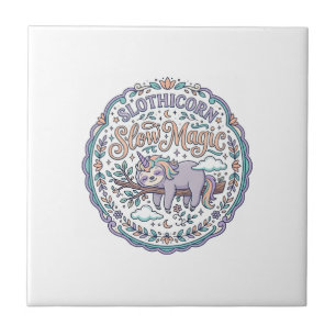 Unicorn Slothicorn Slow Magic Whimsical T-Shirt De Tile