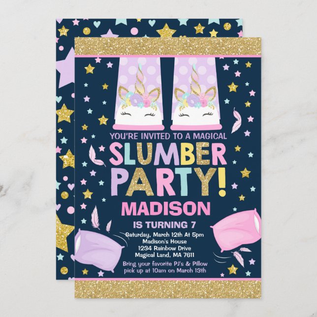Unicorn Slumber Party Birthday Invitation (Front/Back)