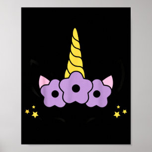 Unicorn Smile Eyelashes Kid Unicorns Flowers Wreat Poster