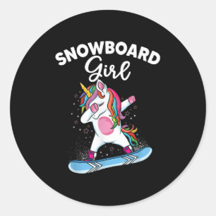 Unicorn Snowboarding Skiing Dabbing Unicorn Snowbo Classic Round Sticker