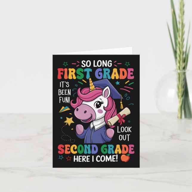 Unicorn So Long First Grade Graduation Last Day Of Card (Front)