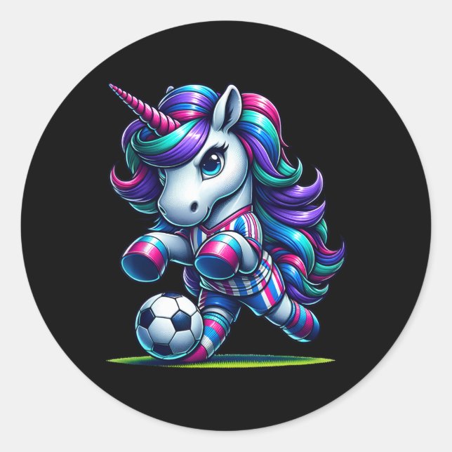 Unicorn Soccer Team Player  Classic Round Sticker (Front)