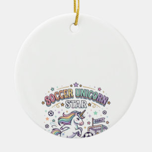 Unicorn Soccer Unicorn Star Funny Vector Design_1 Ceramic Tree Decoration