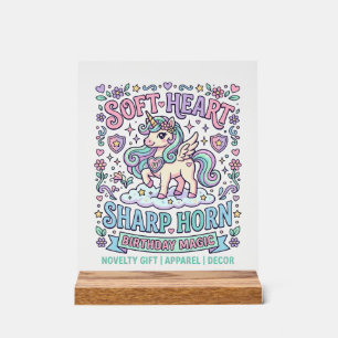 Unicorn Soft Heart Sharp Horn Bold Typography Prod Acrylic Sign