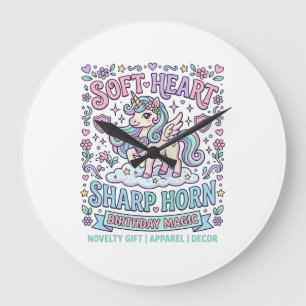 Unicorn Soft Heart Sharp Horn Bold Typography Prod Large Clock