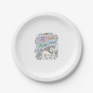 Unicorn Soft Heart Sharp Horn White Background Typ Paper Plate