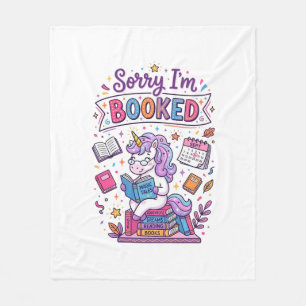 Unicorn Sorry I'm Booked Retro Style Print on Dema Fleece Blanket