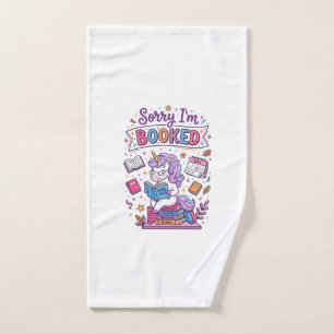 Unicorn Sorry I'm Booked Retro Style Print on Dema Hand Towel