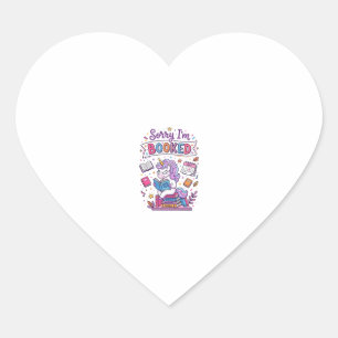 Unicorn Sorry I'm Booked Retro Style Print on Dema Heart Sticker
