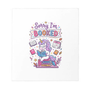 Unicorn Sorry I'm Booked Retro Style Print on Dema Notepad