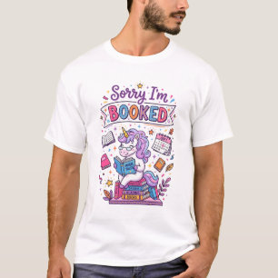 Unicorn Sorry I'm Booked Retro Style Print on Dema T-Shirt