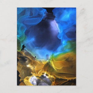 Unicorn Space Nebula blue yellow Alcohol ink art  Postcard