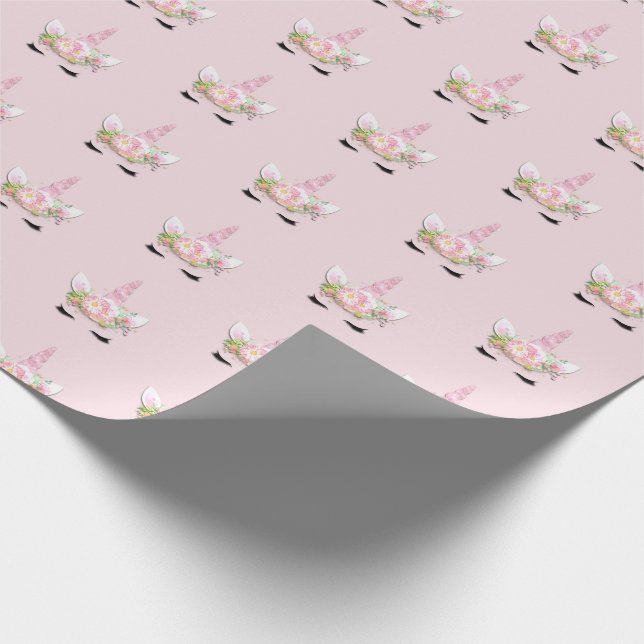 Unicorn Spark Glitter Pink Floral Pastel Girl Lash Wrapping Paper (Corner)