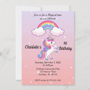 Unicorn Sparkle 1st Birthday Invitation
