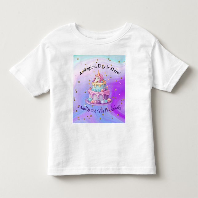 Unicorn Sparkle Blue Purple Cake Birthday Toddler T-Shirt (Front)