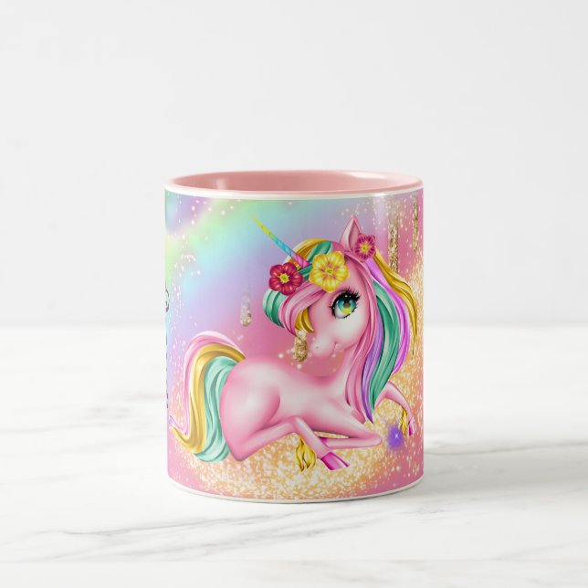 Unicorn sparkle girls pink DIY NAME girly Two-Tone Coffee Mug (Center)
