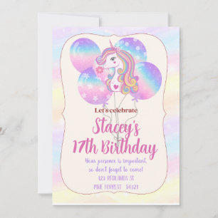Unicorn Sparkles and Balloons Birthday Invitation