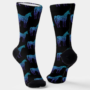 Unicorn Sparkles aqua blue ombre pattern black Socks