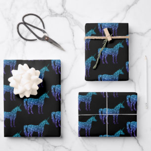Unicorn Sparkles aqua blue ombre pattern black Wrapping Paper Sheet