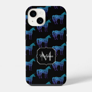 Unicorn Sparkles aqua blue ombre pattern Monogram iPhone 14 Case