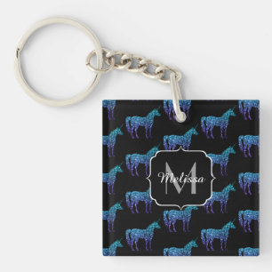 Unicorn Sparkles aqua blue ombre pattern Monogram Key Ring