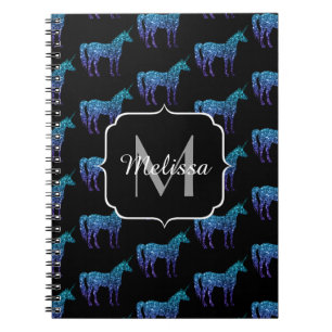 Unicorn Sparkles aqua blue ombre pattern Monogram Notebook