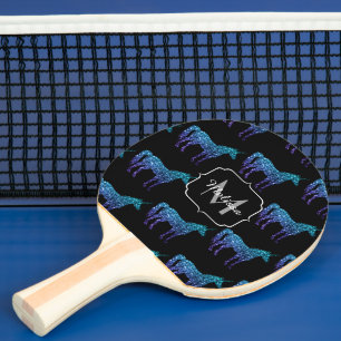 Unicorn Sparkles aqua blue ombre pattern Monogram Ping Pong Paddle