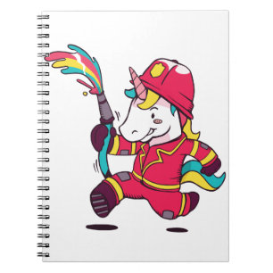 unicorn splashing around in a fireman's uniform notebook