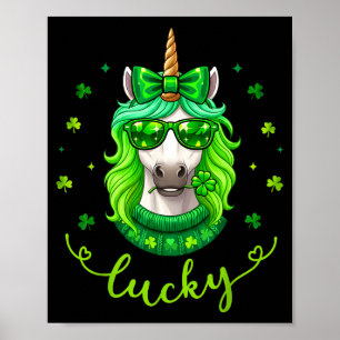 Unicorn st patricks day toddler girls kid shamrock poster