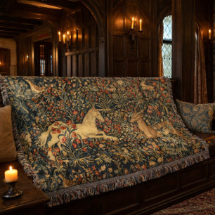 Unicorn & Stag Mediaeval Tapestry Throw Blanket