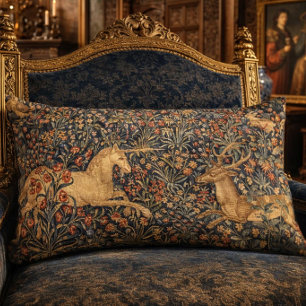 Unicorn & Stag Renaissance Era Print Lumbar Cushion