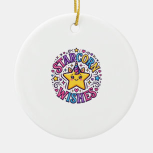Unicorn Starcorn Wishes Commercial Print on Demand Ceramic Tree Decoration