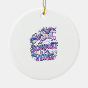 Unicorn Stardust in My Veins Retro Style Cute Gift Ceramic Tree Decoration
