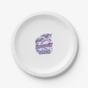 Unicorn Stardust in My Veins Retro Style Cute Gift Paper Plate