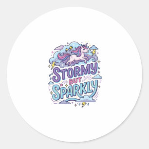 Unicorn Stormy but Sparkly Retro Style Cute Gift D Classic Round Sticker