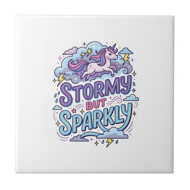 Unicorn Stormy but Sparkly Retro Style Cute Gift D Tile (Front)