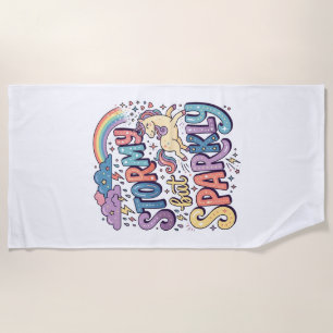 Unicorn Stormy but Sparkly Whimsical Merch Design_ Beach Towel