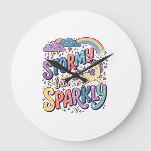 Unicorn Stormy but Sparkly Whimsical Merch Design_ Large Clock