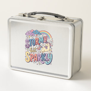 Unicorn Stormy but Sparkly Whimsical Merch Design_ Metal Lunch Box