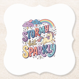Unicorn Stormy but Sparkly Whimsical Merch Design_ Paper Coaster