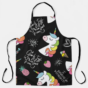 Unicorn, strawberry, pineapple, ice cream drawings apron
