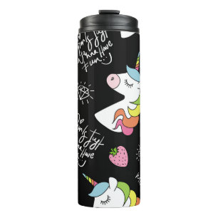 Unicorn, strawberry, pineapple, ice cream drawings thermal tumbler